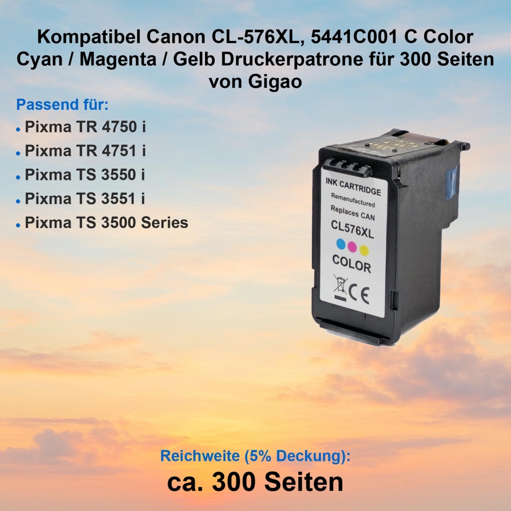 Kompatibel Canon CL-576XL, 5441C001 C Color Cyan / Magenta / Gelb XL-Druckerpatrone von Gigao