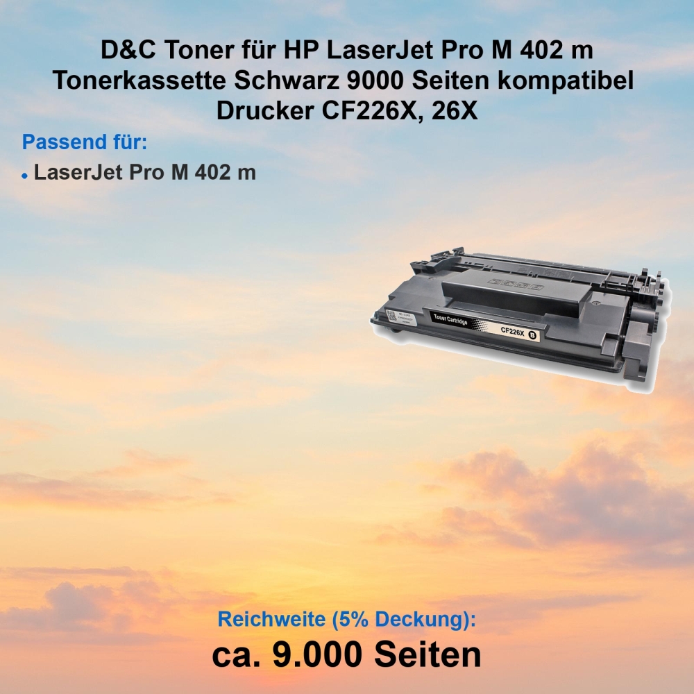 Kompatibel Toner HP LaserJet Pro M 402 m (CF226X, 26X) Schwarz Tonerkassette für Ihren LaserJet Pro M402m Drucker