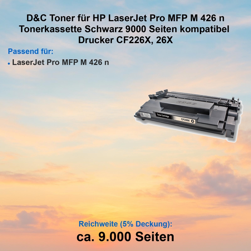 Kompatibel Toner HP LaserJet Pro MFP M 426 n (CF226X, 26X) Schwarz Tonerkassette für  Drucker