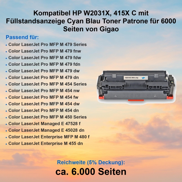 Kompatibel HP W2031X, 415X C mit Füllstandsanzeige...