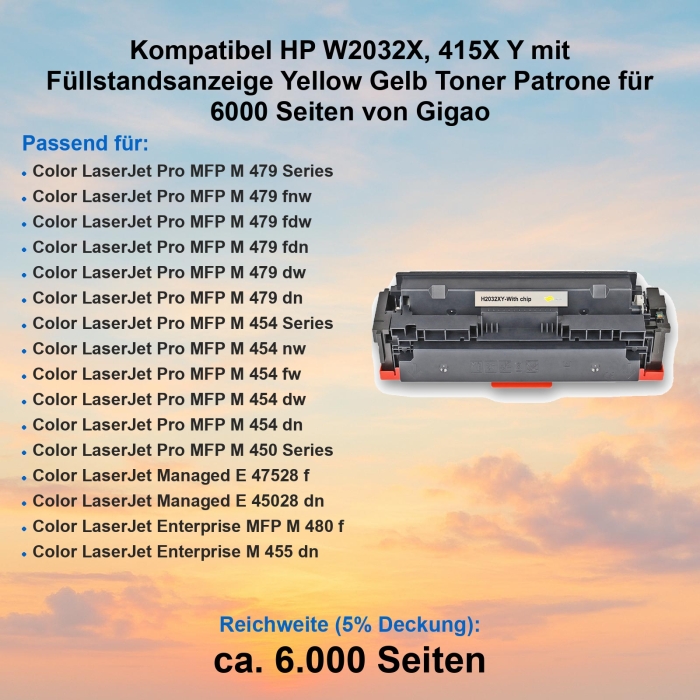 Kompatibel HP W2032X, 415X Y mit Füllstandsanzeige...