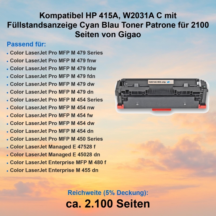 Kompatibel HP 415A, W2031A C mit Füllstandsanzeige...