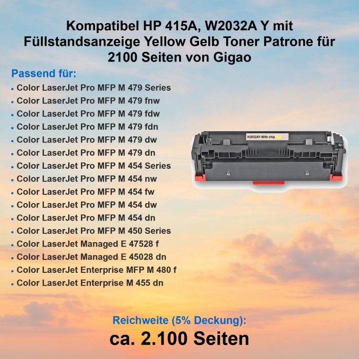Kompatibel HP 415A, W2032A Y mit Füllstandsanzeige...