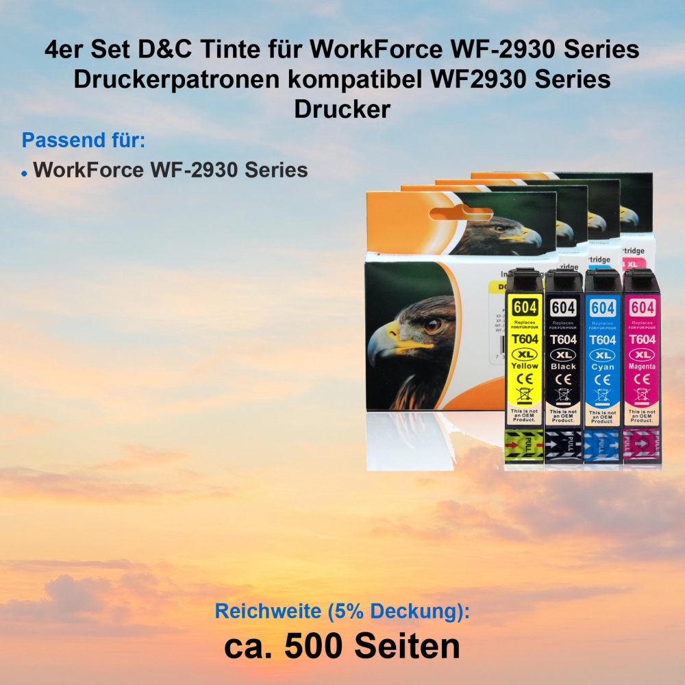 4er Set D&C Tinte für WorkForce WF-2930 Series Druckerpatronen kompatibel WF2930 Series Drucker