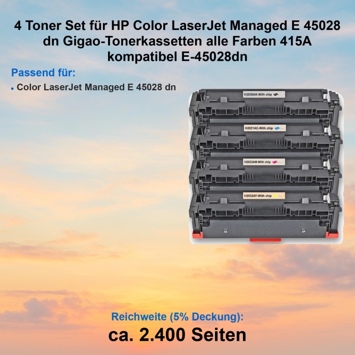 Kompatibel 4er Tonerset für HP Color LaserJet Managed E 45028 dn (415A) Tonerkassetten für E-45028dn Drucker