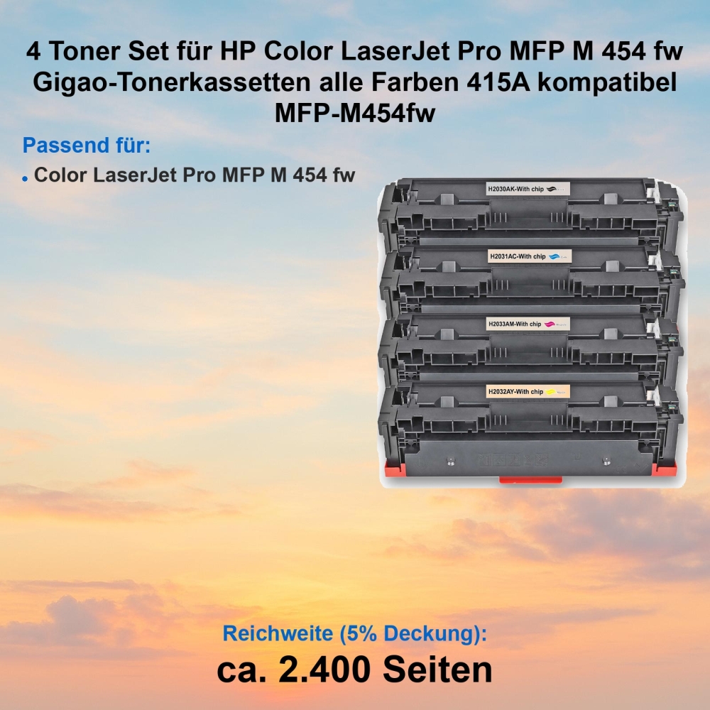 Kompatibel 4er Tonerset für HP Color LaserJet Pro MFP M 454 fw (415A) Tonerkassetten für MFP-M454fw Drucker