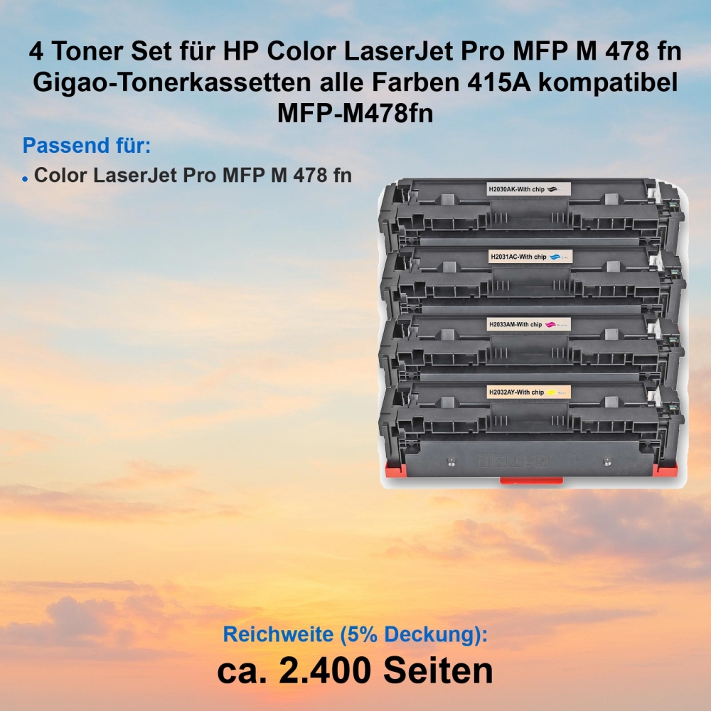 Kompatibel 4er Tonerset für HP Color LaserJet Pro MFP M 478 fn (415A) Tonerkassetten für MFP-M478fn Drucker