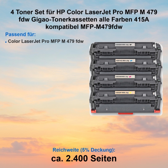 Kompatibel 4er Tonerset für HP Color LaserJet Pro MFP M 479 fdw (415A) Tonerkassetten für MFP-M479fdw Drucker
