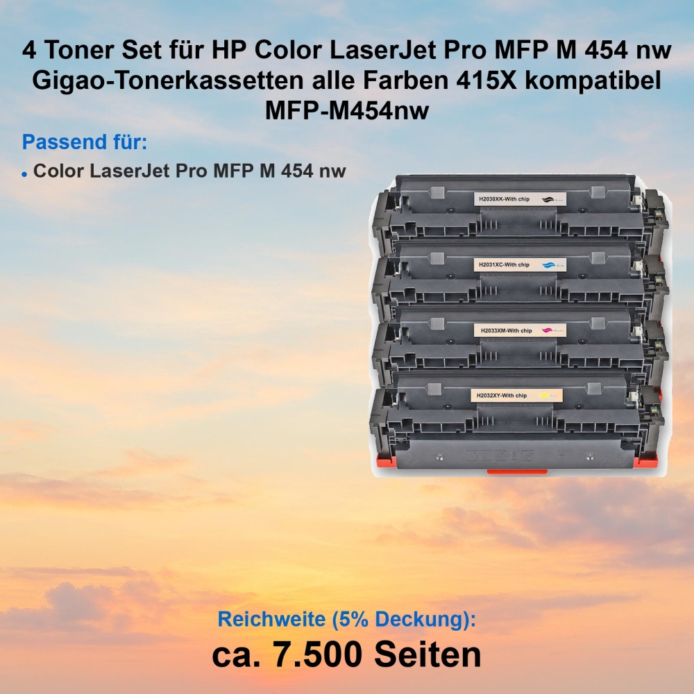 Kompatibel 4er Tonerset für HP Color LaserJet Pro MFP M 454 nw (415X) Tonerkassetten für MFP-M454nw Drucker