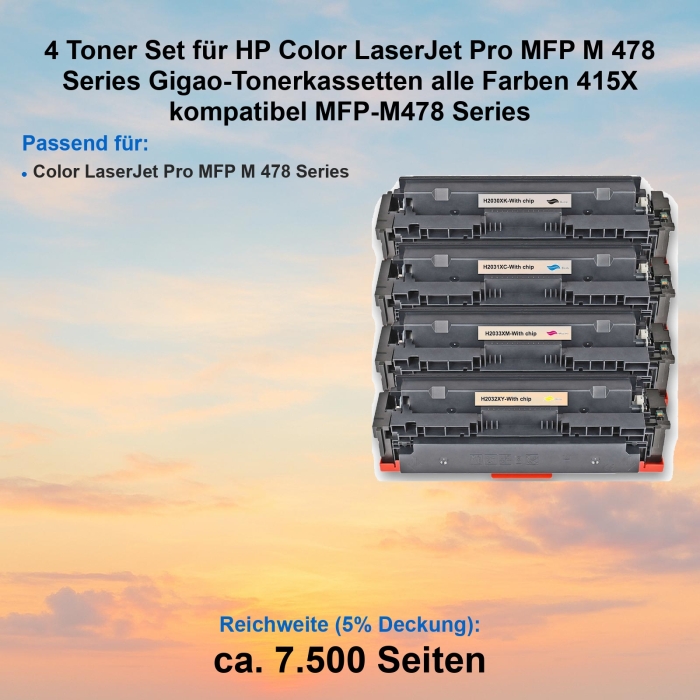 Kompatibel 4er Tonerset für HP Color LaserJet Pro MFP M 478 Series (415X) Tonerkassetten für MFP-M478 Series Drucker