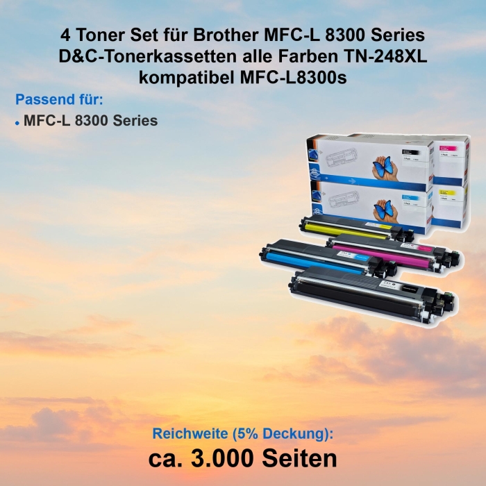 Kompatibel 4er Tonerset für Brother MFC-L 8300 Series (TN-248XL) Tonerkassetten für MFC-L8300s Drucker