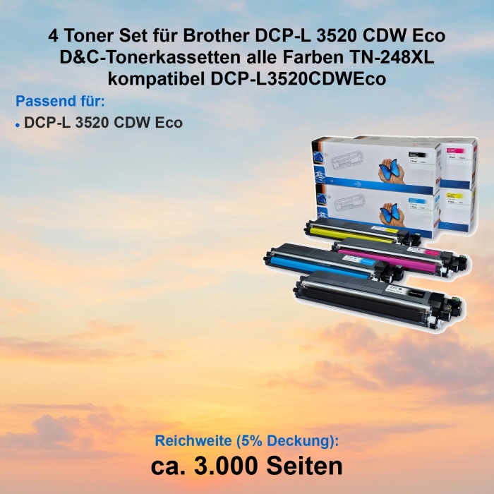 Kompatibel 4er Tonerset für Brother DCP-L 3520 CDW Eco (TN-248XL) Tonerkassetten für DCP-L3520CDWEco Drucker