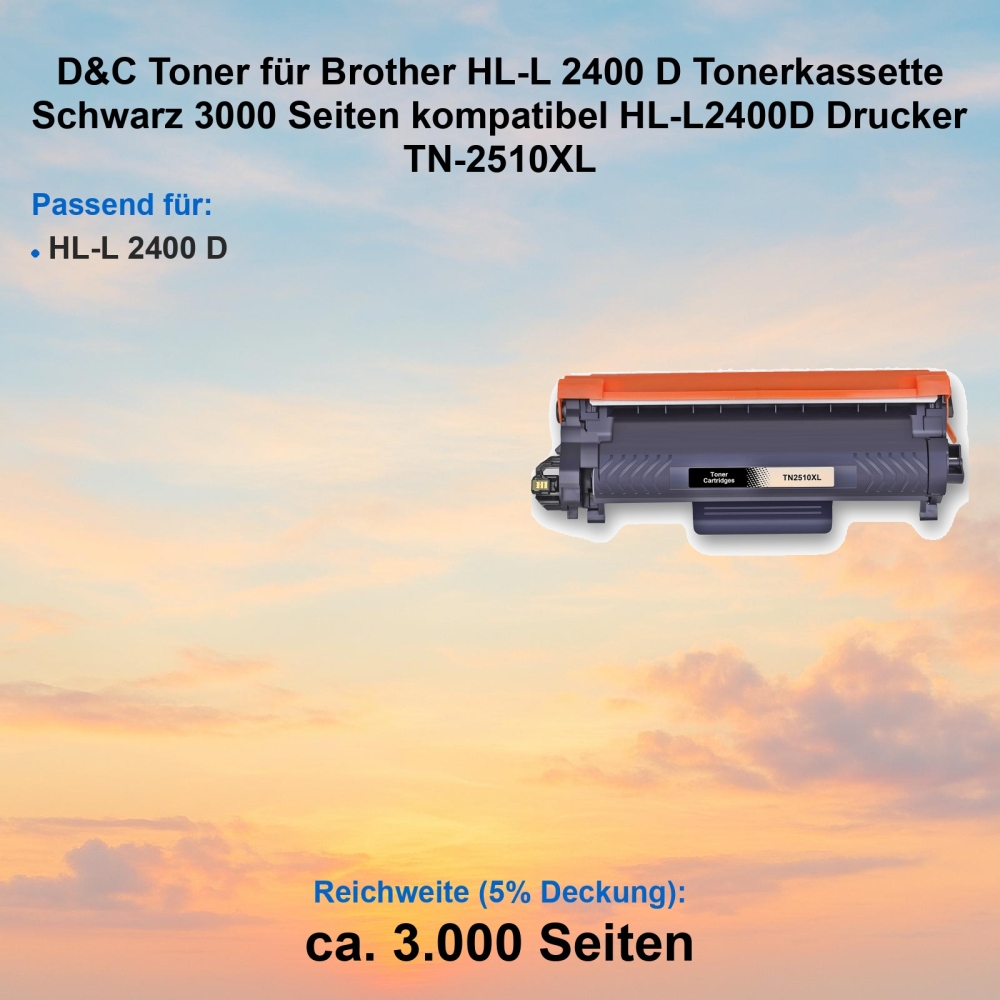 Kompatibel Toner Brother HL-L 2400 D (TN-2510XL) Schwarz Tonerkassette für HL-L2400D Drucker