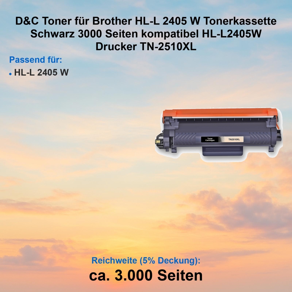 Kompatibel Toner Brother HL-L 2405 W (TN-2510XL) Schwarz Tonerkassette für HL-L2405W Drucker