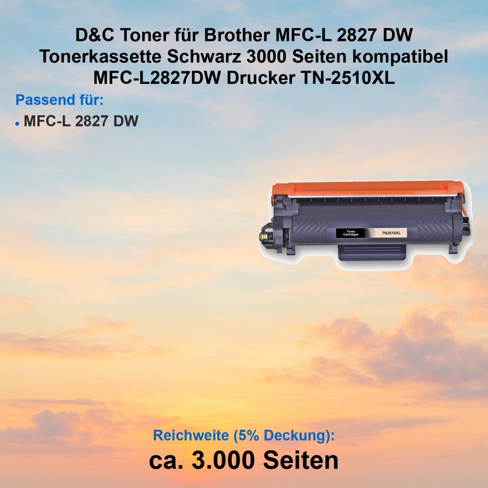 Kompatibel Toner Brother MFC-L 2827 DW (TN-2510XL) Schwarz Tonerkassette für MFC-L2827DW Drucker