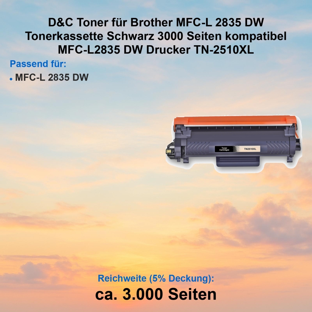 Kompatibel Toner Brother MFC-L 2835 DW (TN-2510XL) Schwarz Tonerkassette für MFC-L2835 DW Drucker