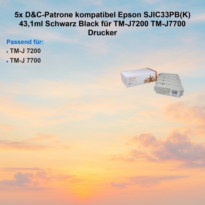 5x D&C-Patrone kompatibel Epson SJIC33PB(K) 43,1ml...