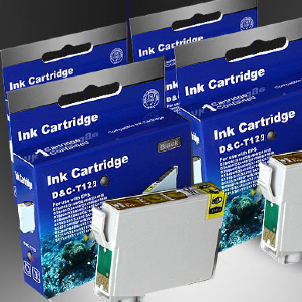 Kompatibel 4x Epson T1291, Apfel, T129, C13T12914010 BK Black Multipack schwarze Druckerpatronen je 380 Seiten von D&C