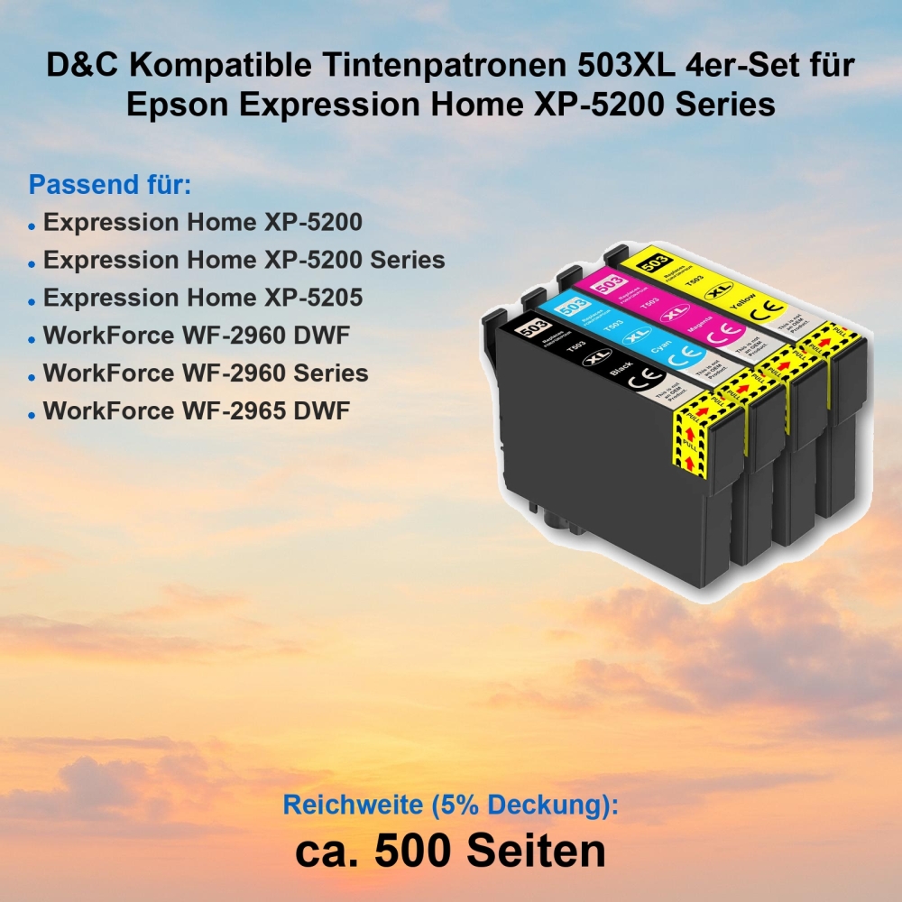 D&C Kompatible Tintenpatronen 503XL 4er-Set für Epson Expression Home XP-5200 Series