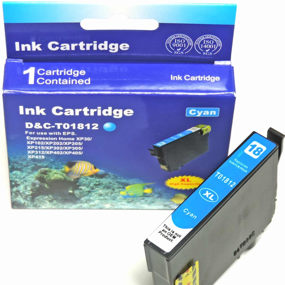 Kompatibel Epson Gänseblümchen, T1812, 18XL, C13T18124010 C Cyan Blau Druckerpatrone für 450 Seiten von D&C