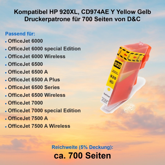 Kompatibel HP 920XL, CD974AE Y Yellow Gelb Druckerpatrone...