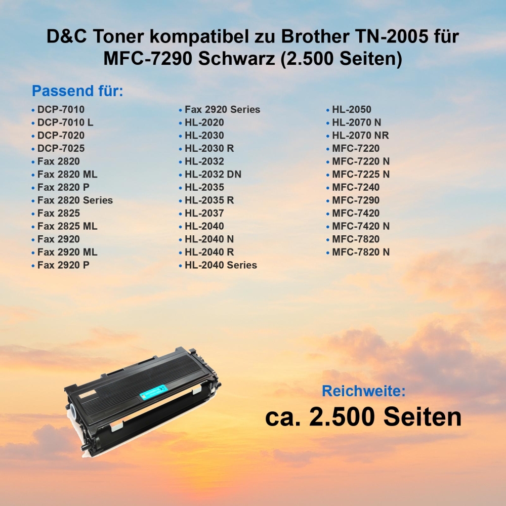D&C XL Toner kompatibel zu Brother TN-2005 für MFC-7290 Schwarz (2.500 Seiten)