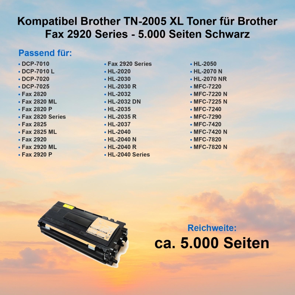 Kompatibel Brother TN-2005 XXL Toner für Brother Fax 2920 Series - 5.000 Seiten Schwarz