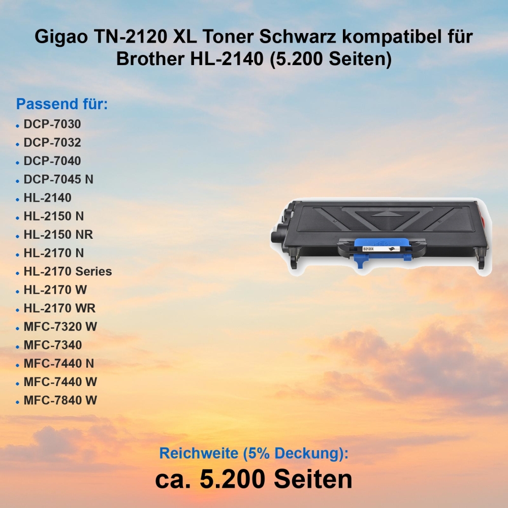 Gigao TN-2120 XL Toner Schwarz kompatibel für Brother HL-2140 (5.200 Seiten)
