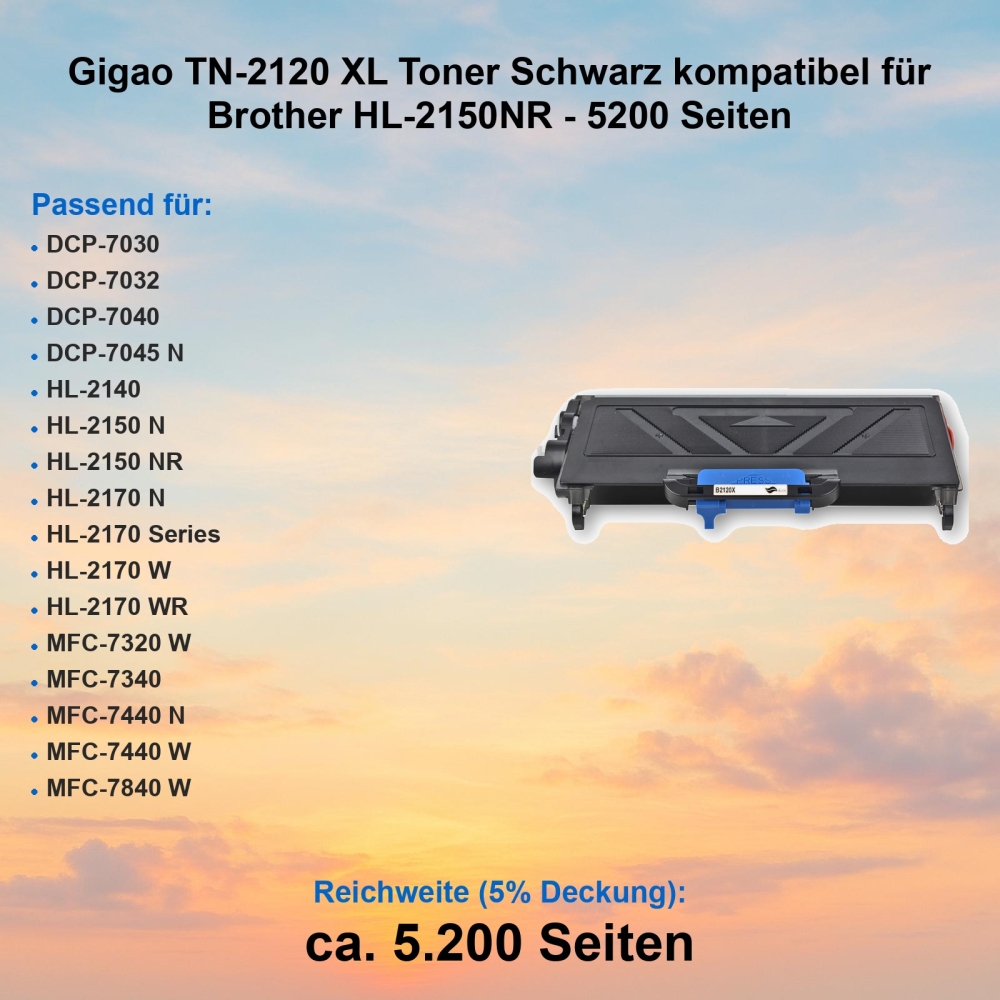 Gigao TN-2120 XL Toner Schwarz kompatibel für Brother HL-2150NR - 5200 Seiten