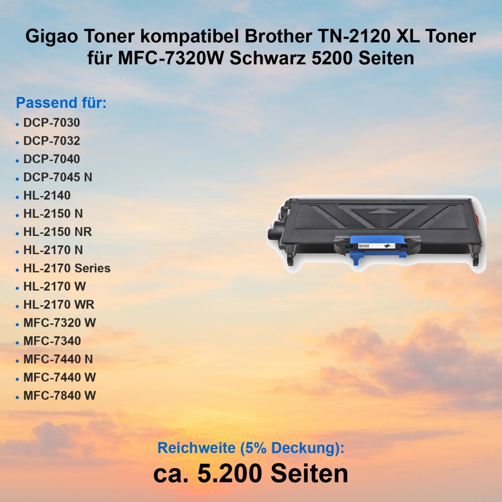 Gigao Toner kompatibel Brother TN-2120 XL Toner für MFC-7320W Schwarz 5200 Seiten