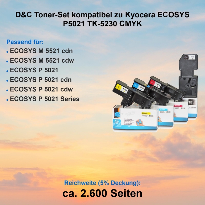 D&C Toner-Set kompatibel zu Kyocera ECOSYS P5021 TK-5230 CMYK