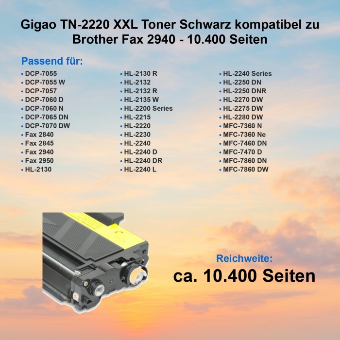 Gigao TN-2220 XXL Toner Schwarz kompatibel zu Brother Fax 2940 - 10.400 Seiten