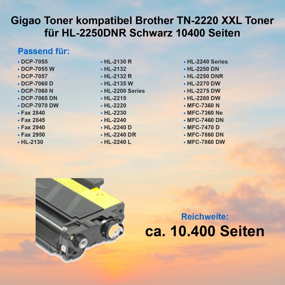 Gigao Toner kompatibel Brother TN-2220 XXL Toner für HL-2250DNR Schwarz 10400 Seiten