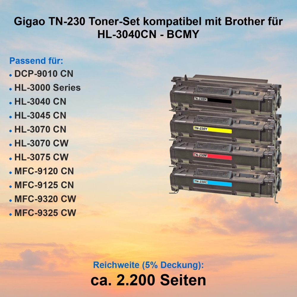 Gigao TN-230 Toner-Set kompatibel mit Brother für HL-3040CN - BCMY