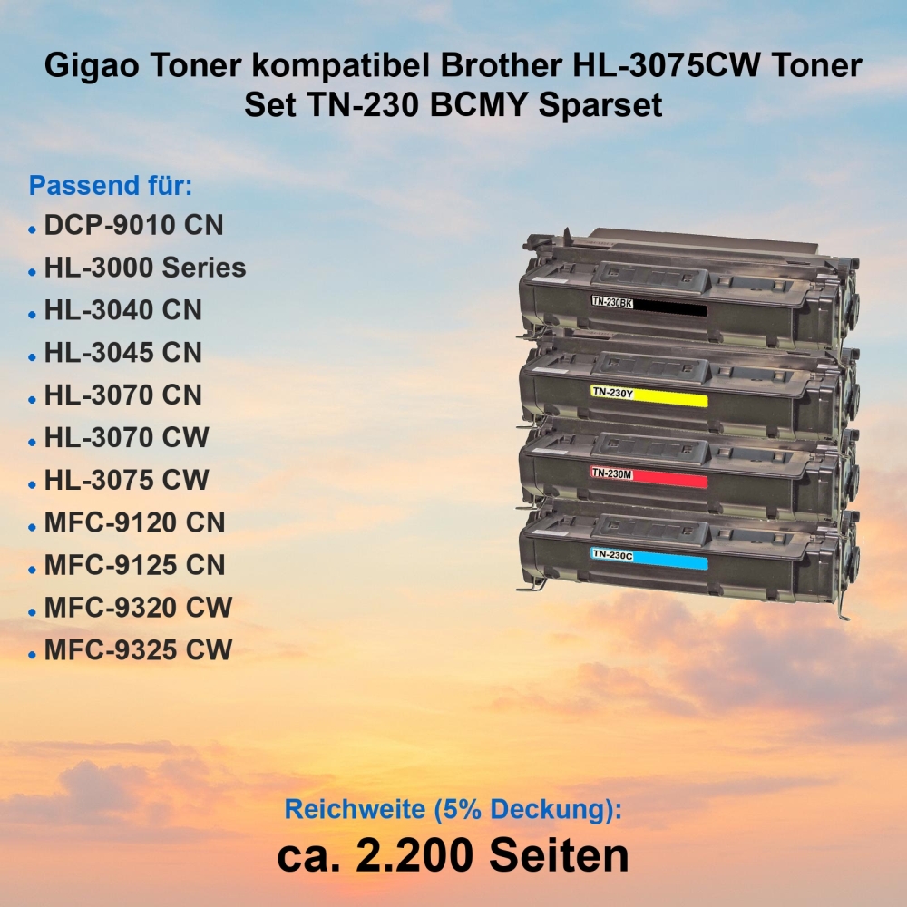 Gigao Toner kompatibel Brother HL-3075CW Toner Set TN-230 BCMY Sparset