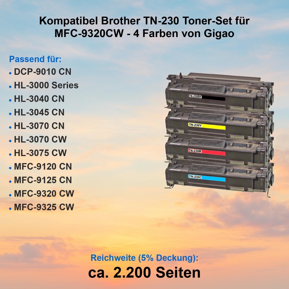 Kompatibel Brother TN-230 Toner-Set für MFC-9320CW - 4 Farben von Gigao