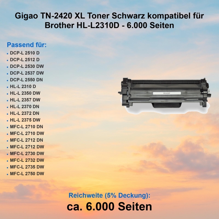 Gigao TN-2420 XL Toner Schwarz kompatibel für...