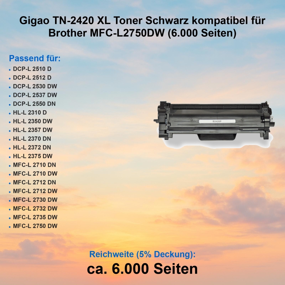Gigao TN-2420 XL Toner Schwarz kompatibel für Brother MFC-L2750DW (6.000 Seiten)
