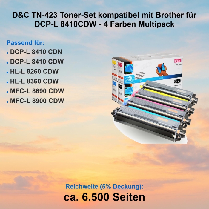 D&C TN-423 Toner-Set kompatibel mit Brother für...
