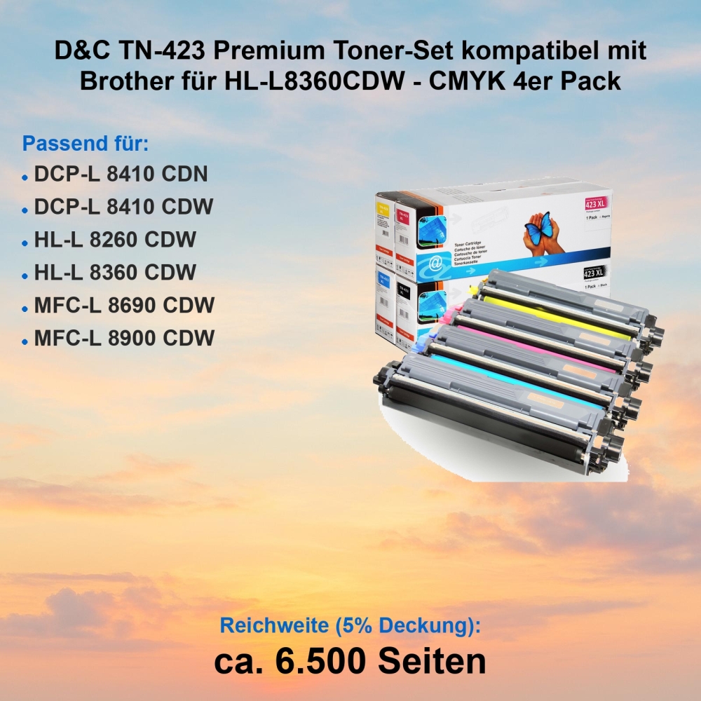 D&C TN-423 Premium Toner-Set kompatibel mit Brother für HL-L8360CDW - CMYK 4er Pack