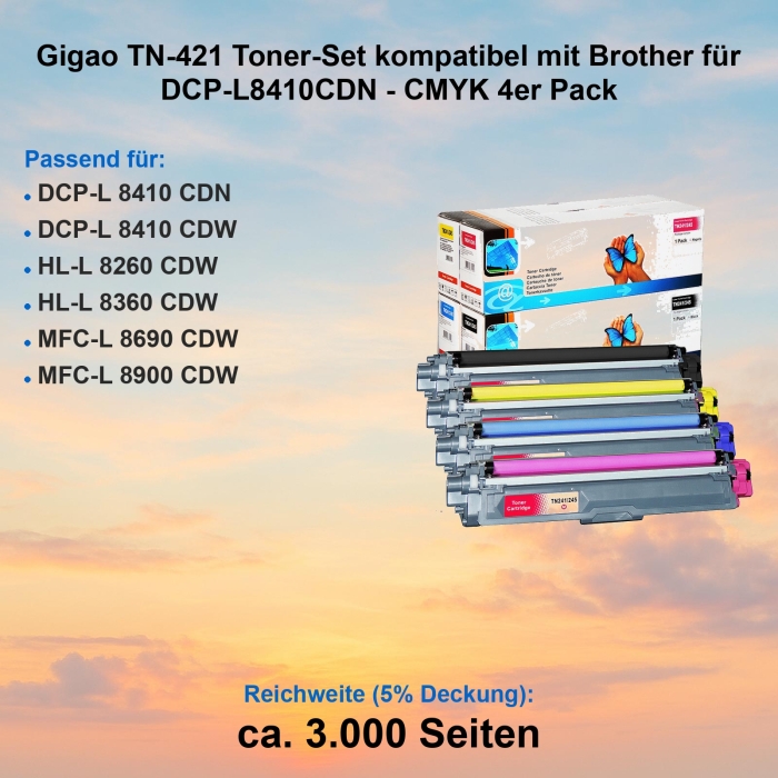 Gigao TN-421 Toner-Set kompatibel mit Brother für DCP-L8410CDN - CMYK 4er Pack
