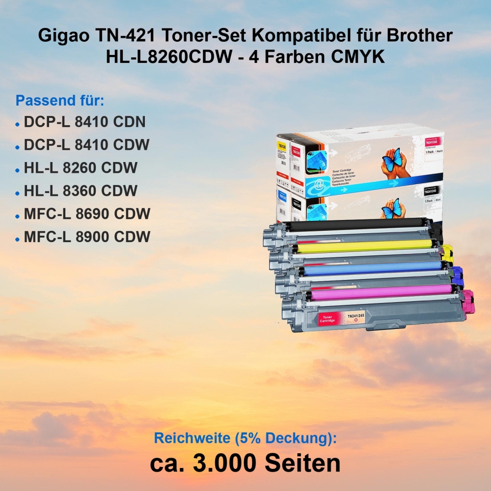 Gigao TN-421 Toner-Set Kompatibel für Brother HL-L8260CDW - 4 Farben CMYK