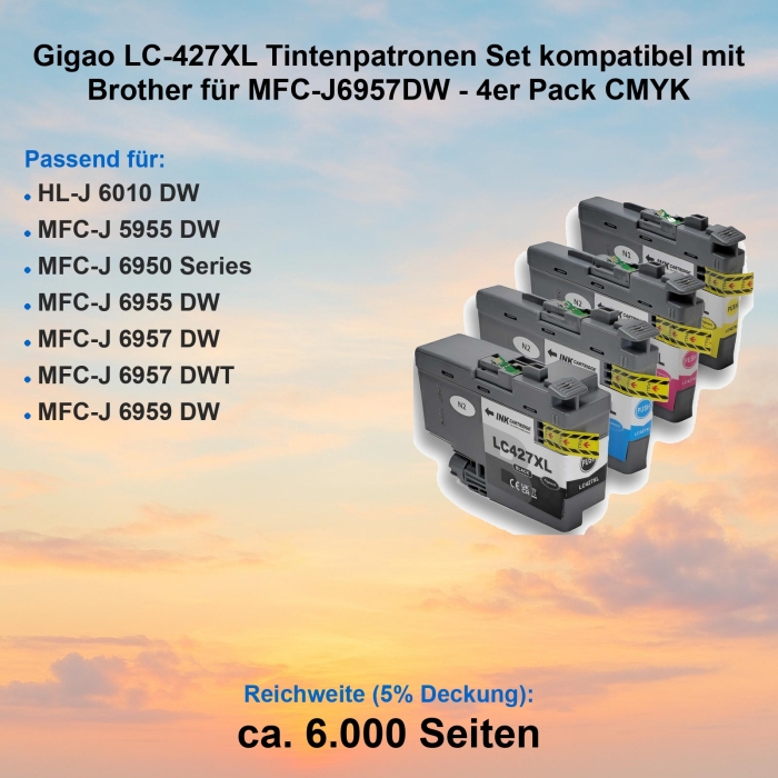 Gigao LC-427XLVAL Tintenpatronen Set kompatibel mit Brother für MFC-J6957DW - 4er Pack CMYK