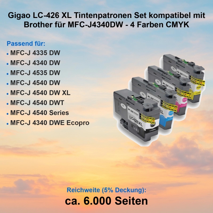 Gigao LC-426 XL Tintenpatronen Set kompatibel mit Brother für MFC-J4340DW - 4 Farben CMYK