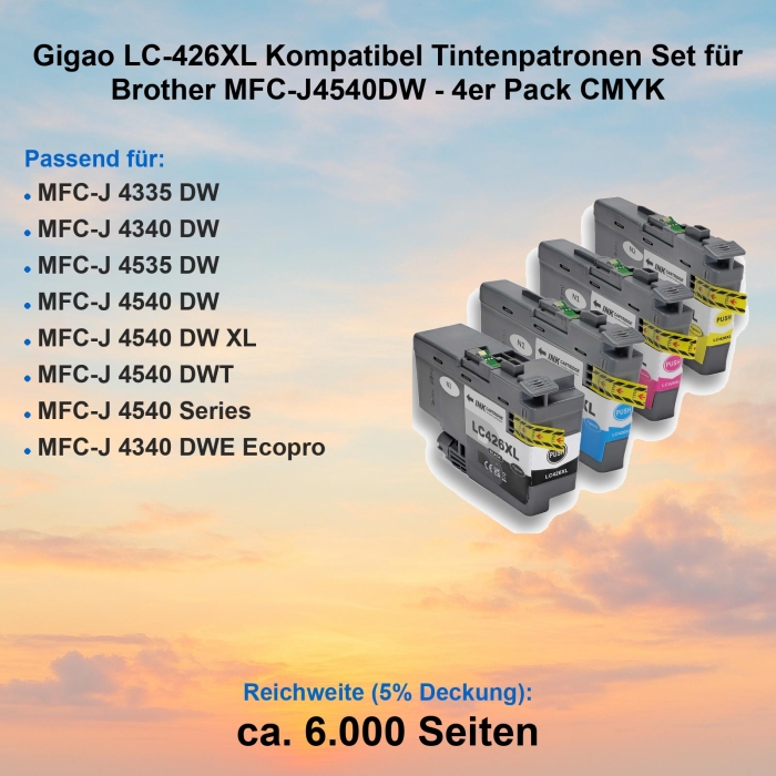 Gigao LC-426XL Kompatibel Tintenpatronen Set für Brother MFC-J4540DW - 4er Pack CMYK