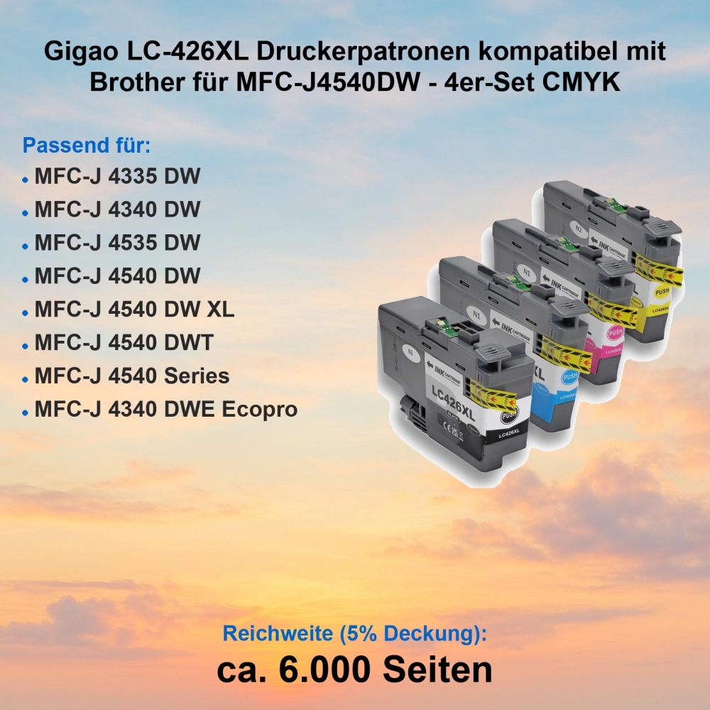Gigao LC-426XL Druckerpatronen kompatibel mit Brother für MFC-J4540DW - 4er-Set CMYK