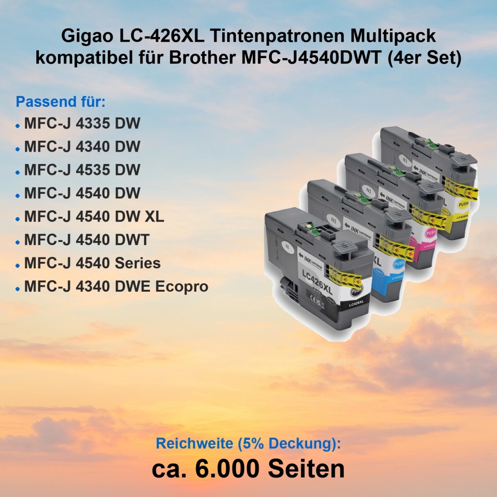 Gigao LC-426XL Tintenpatronen Multipack kompatibel für Brother MFC-J4540DWT (4er Set)