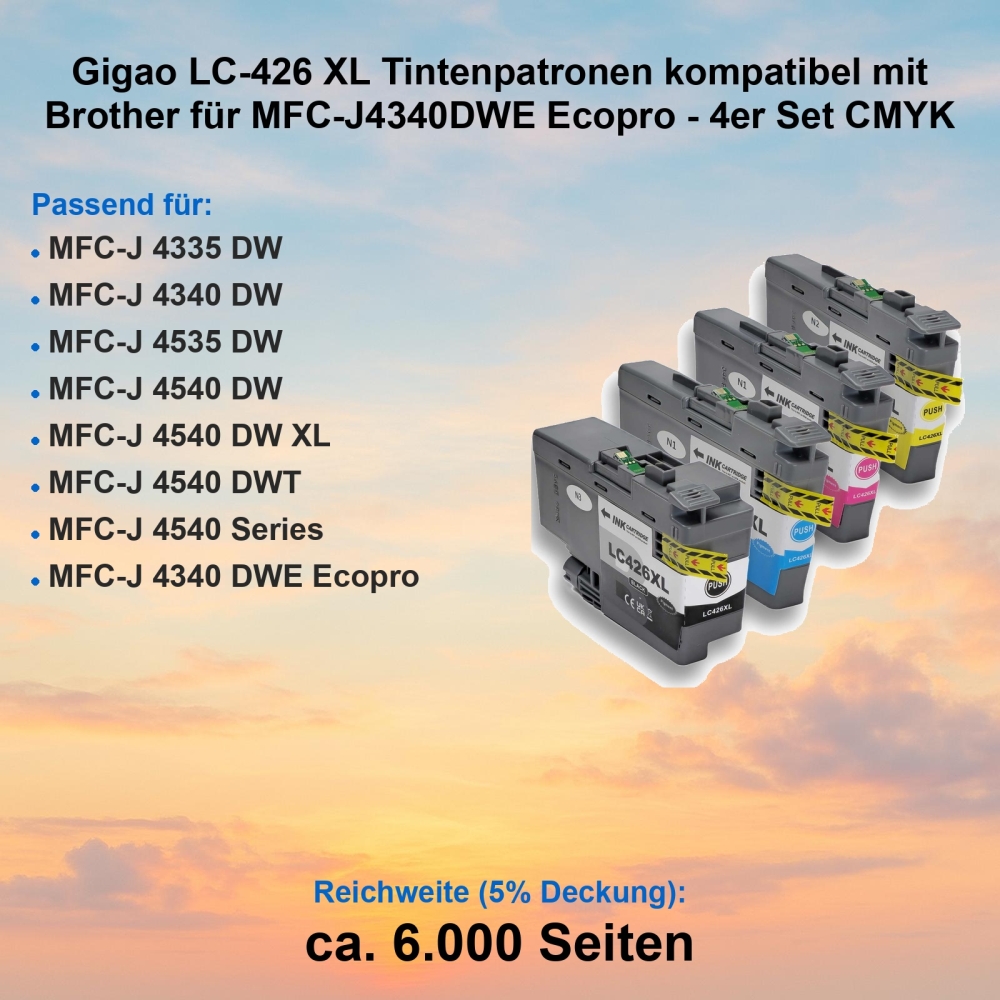 Gigao LC-426 XL Tintenpatronen kompatibel mit Brother für MFC-J4340DWE Ecopro - 4er Set CMYK