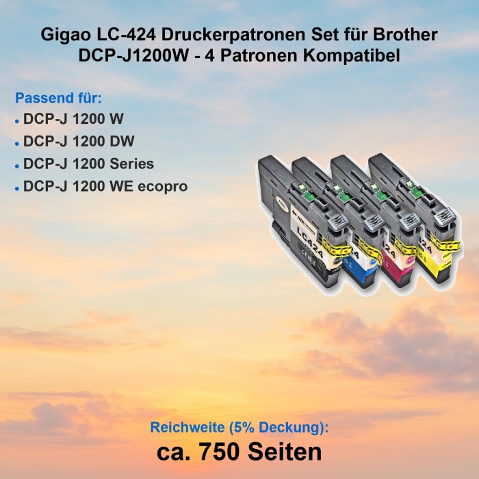 Gigao LC-424 Druckerpatronen Set für Brother DCP-J1200W - 4 Patronen Kompatibel
