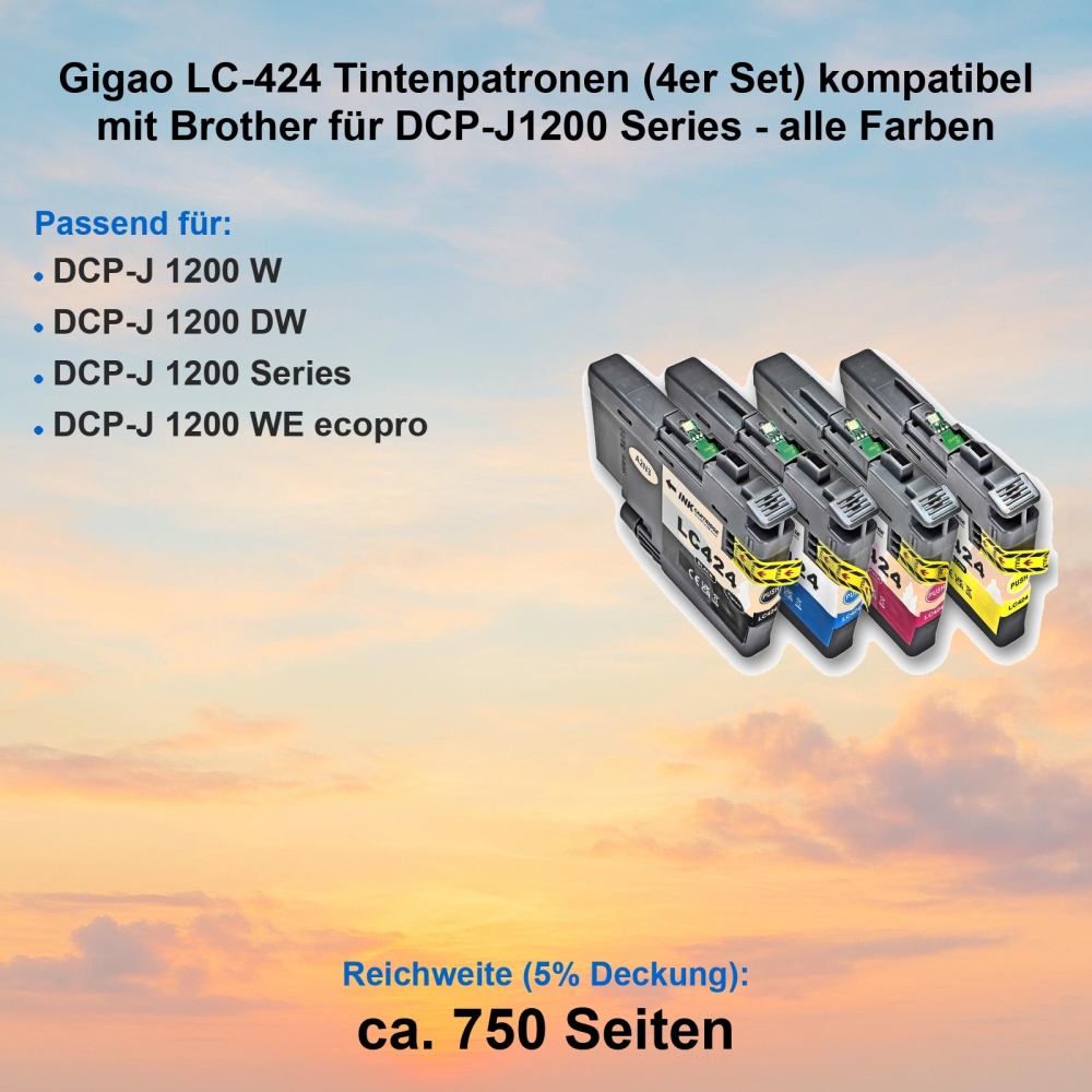 Gigao LC-424 Tintenpatronen (4er Set) kompatibel mit Brother für DCP-J1200 Series - alle Farben